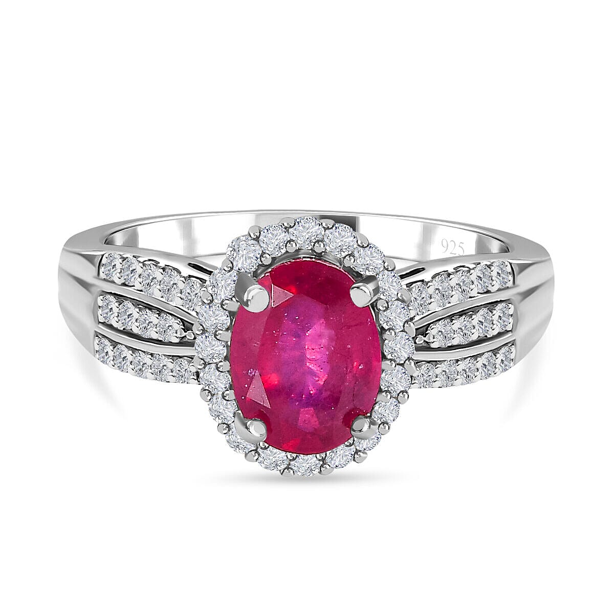 African Ruby and Natural Cambodian Zircon Ring in Platinum Overlay Sterling Silver 2.312 Ct 7329566 1
