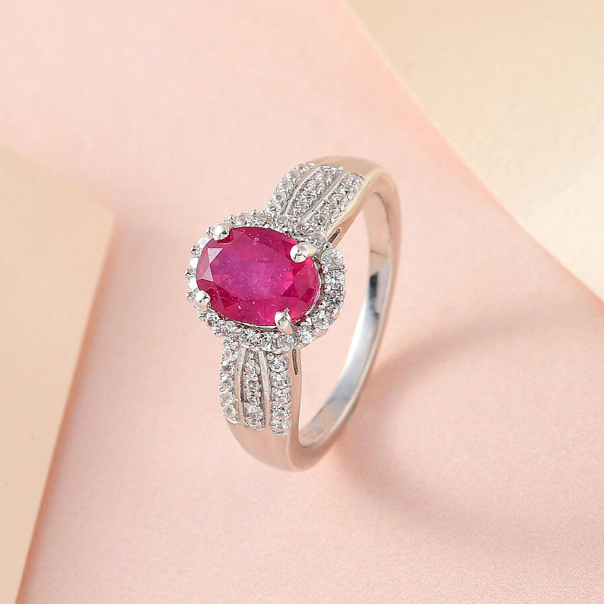 African Ruby and Natural Cambodian Zircon Ring in Platinum Overlay Sterling Silver 2.312 Ct 7329566 3