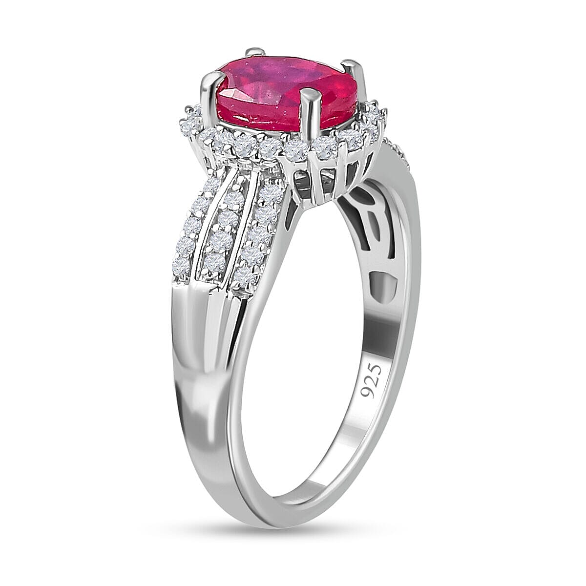 African Ruby and Natural Cambodian Zircon Ring in Platinum Overlay Sterling Silver 2.312 Ct 7329566 7