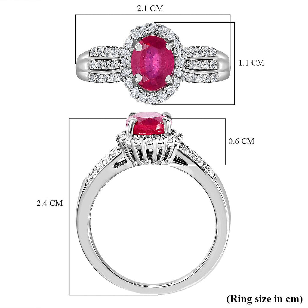 African Ruby and Natural Cambodian Zircon Ring in Platinum Overlay Sterling Silver 2.31 Ct