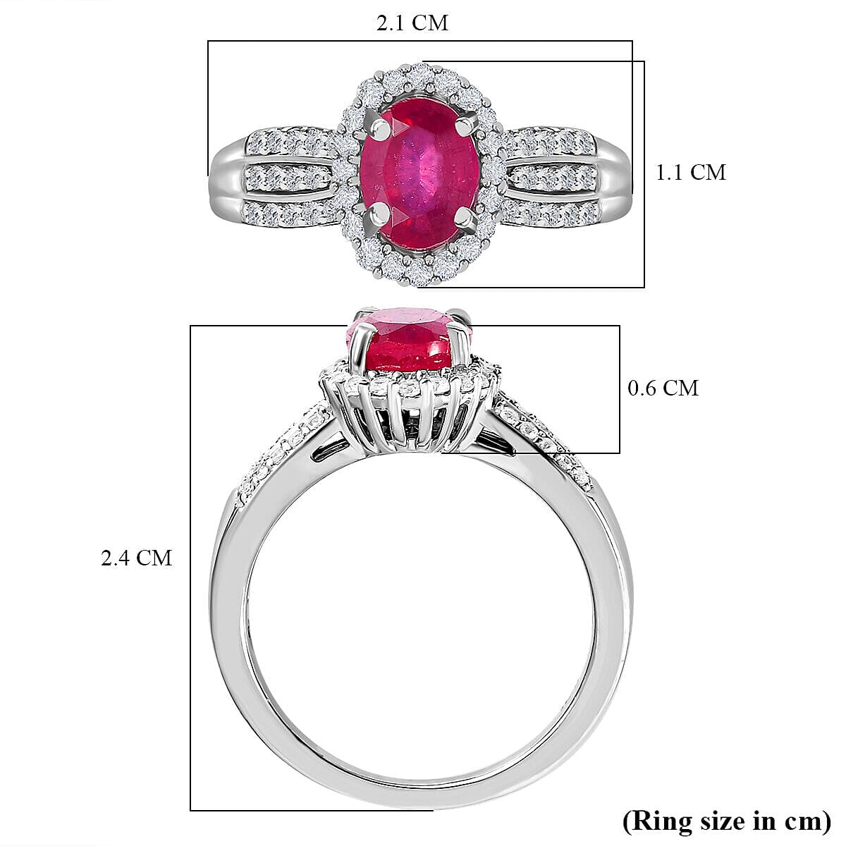 African Ruby and Natural Cambodian Zircon Ring in Platinum Overlay Sterling Silver 2.312 Ct 7329566 11