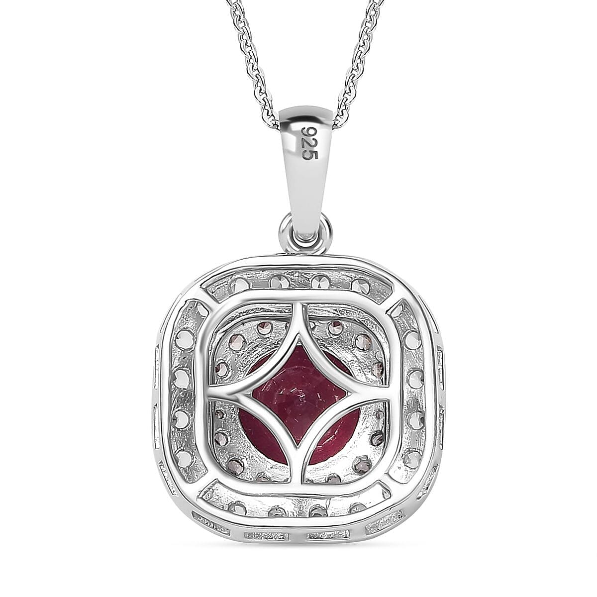 African Ruby, White Zircon &amp; Natural Champagne Zircon Pendant with Chain (Size - 20) in Rhodium Overlay Sterling Silver 3.56 Ct. 4339392 4