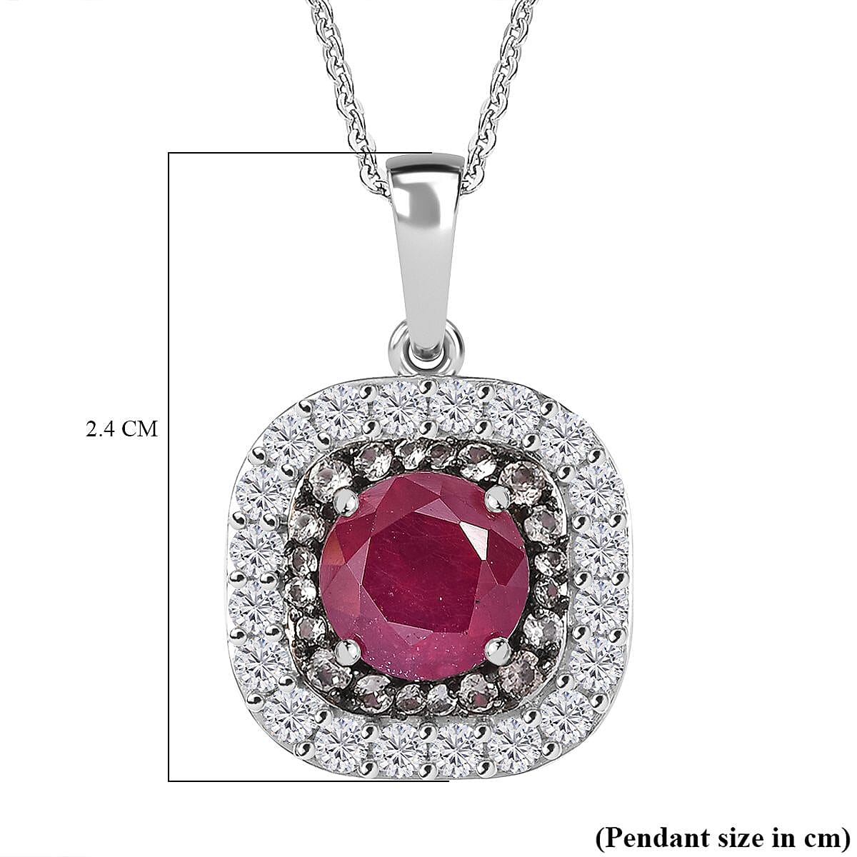African Ruby, White Zircon &amp; Natural Champagne Zircon Pendant with Chain (Size - 20) in Rhodium Overlay Sterling Silver 3.56 Ct. 4339392 6
