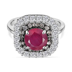 African Ruby, White Zircon & Natural Champagne Zircon Ring in Rhodium Overlay Sterling Silver 4.08 Ct.