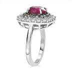 African Ruby, White Zircon & Natural Champagne Zircon Ring in Rhodium Overlay Sterling Silver 4.08 Ct.