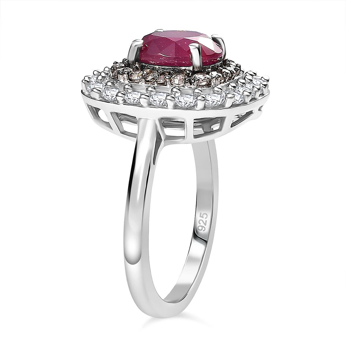 African Ruby, White Zircon &amp; Natural Champagne Zircon Ring in Rhodium Overlay Sterling Silver 4.08 Ct. 8035800 3