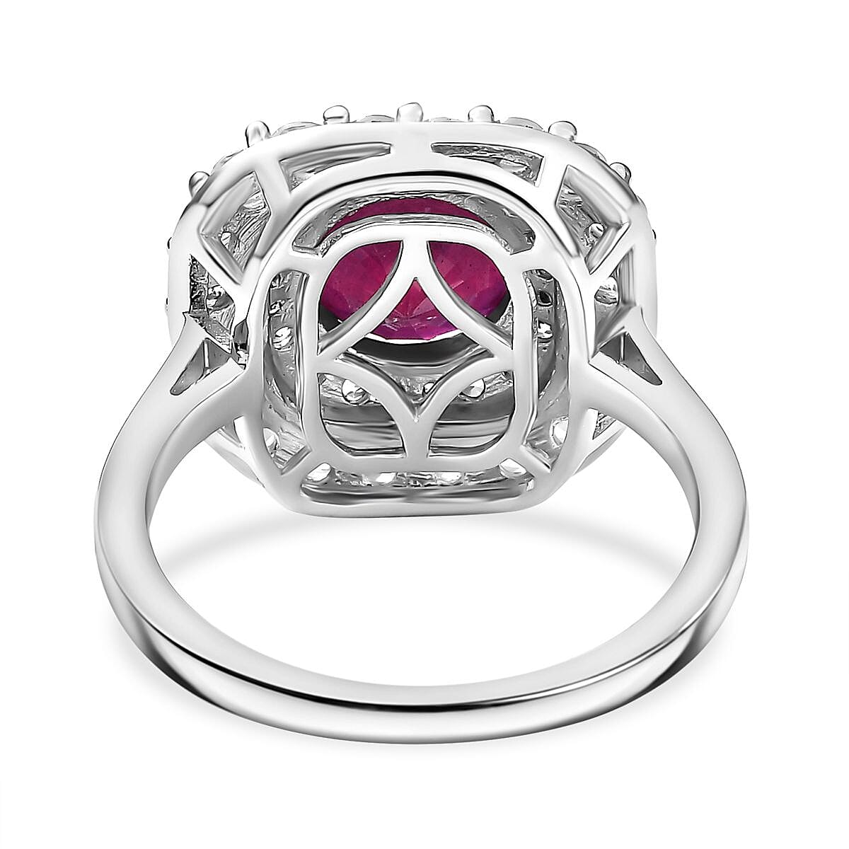 African Ruby, White Zircon &amp; Natural Champagne Zircon Ring in Rhodium Overlay Sterling Silver 4.08 Ct. 8035800 4