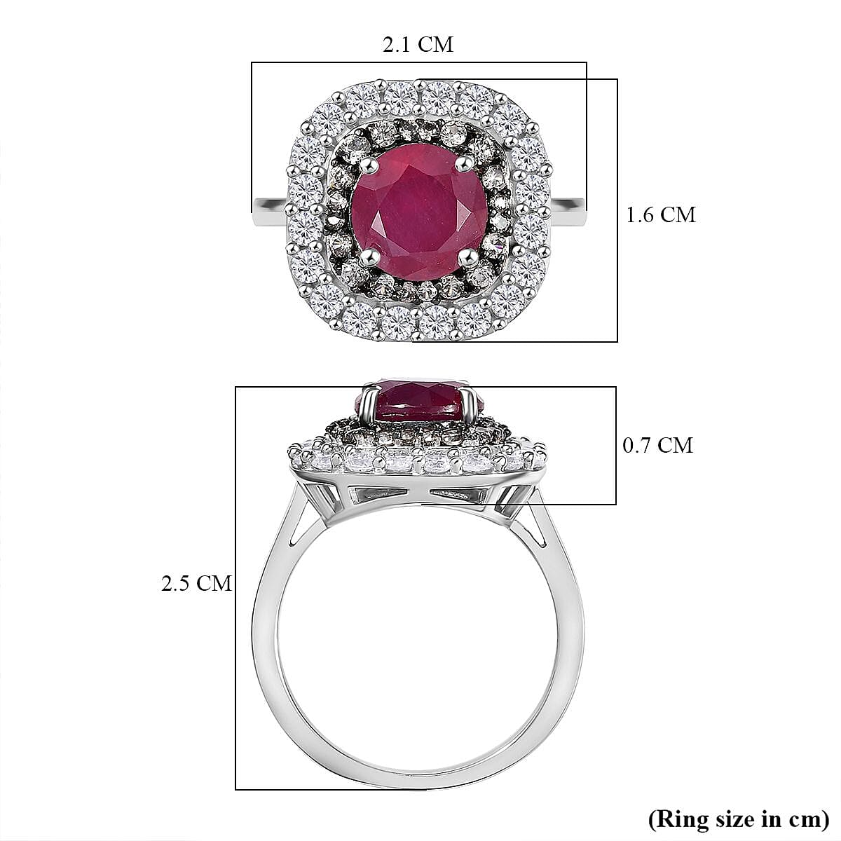 African Ruby, White Zircon &amp; Natural Champagne Zircon Ring in Rhodium Overlay Sterling Silver 4.08 Ct. 8035800 5