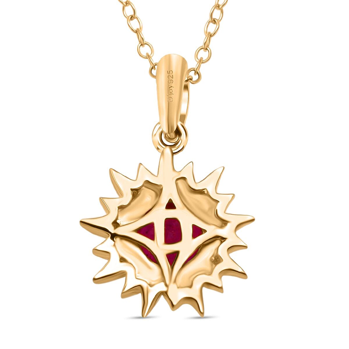 D'Joy African Ruby &amp; White Zircon Sunburst Pendant with Chain (Size 20) in Yellow Gold Plated Sterling Silver 1.03 Ct. 4423793 5