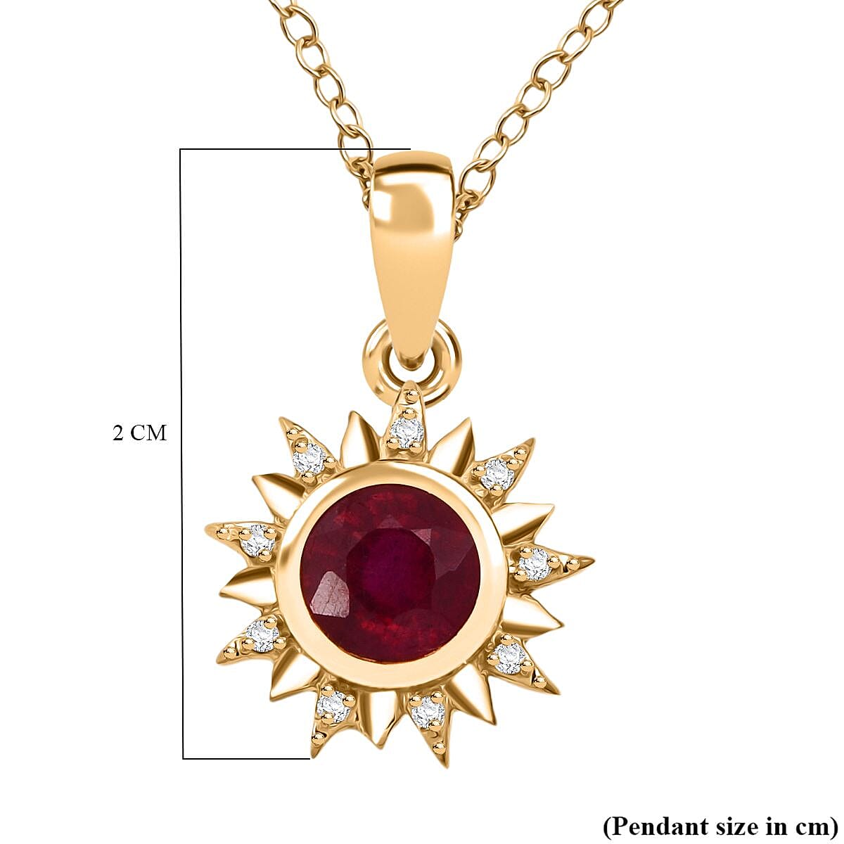 D'Joy African Ruby &amp; White Zircon Sunburst Pendant with Chain (Size 20) in Yellow Gold Plated Sterling Silver 1.03 Ct. 4423793 6