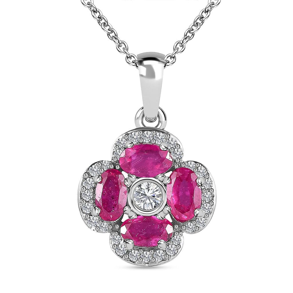 African Ruby and Natural Zircon Pendant with Chain (Size 20) in Platinum Overlay Sterling Silver 1.75 Ct