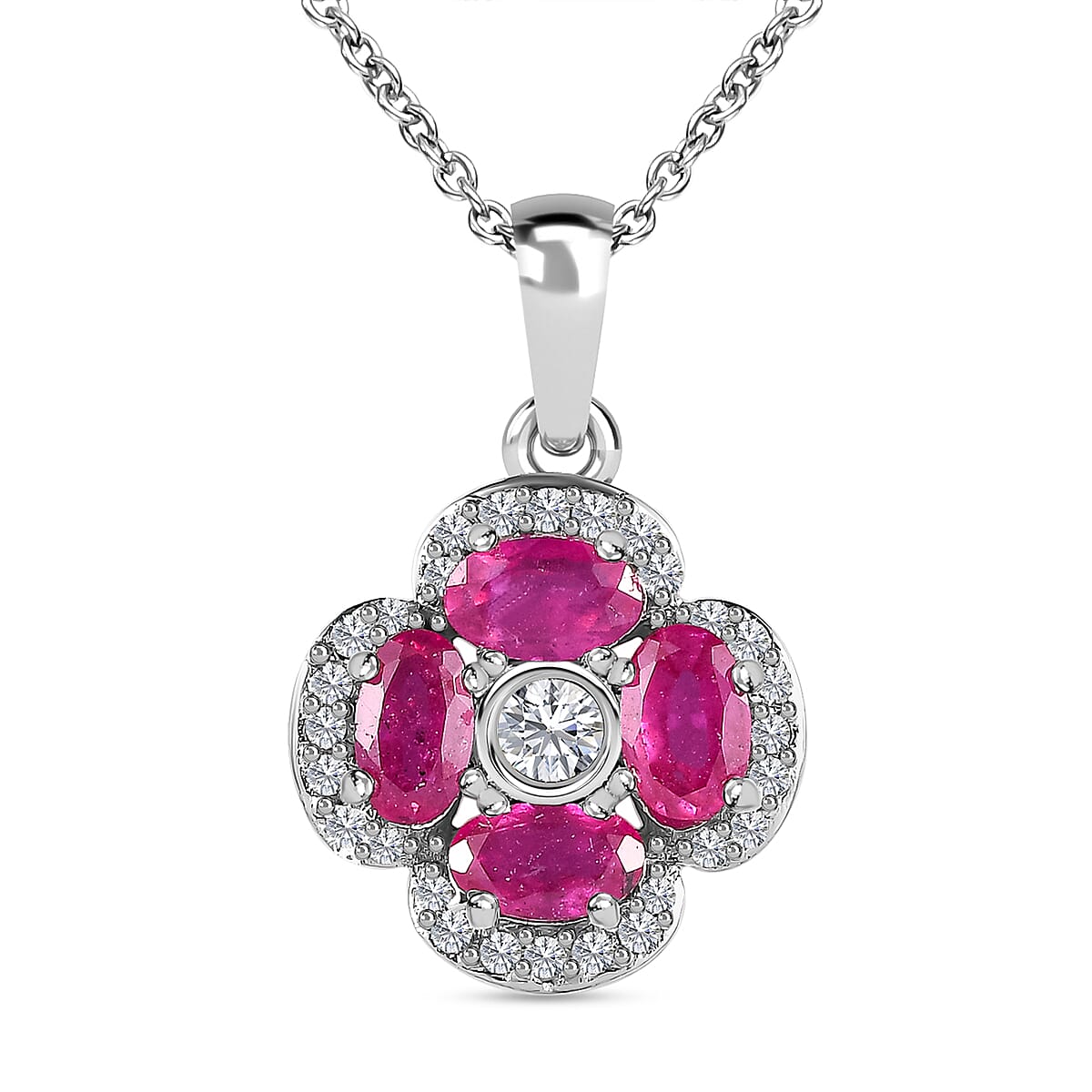 Niassa Ruby and Natural Zircon Pendant with Chain (Size 20) in Platinum Overlay Sterling Silver 1.75 Ct 4173020 0