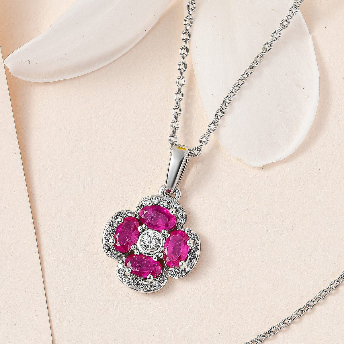 Niassa Ruby and Natural Zircon Pendant with Chain (Size 20) in Platinum Overlay Sterling Silver 1.75 Ct 4173020 2