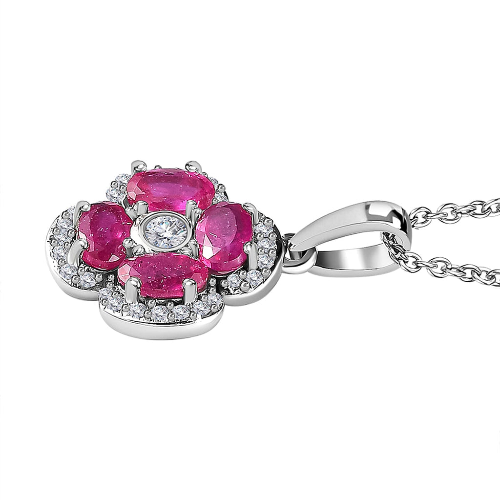 African Ruby and Natural Zircon Pendant with Chain (Size 20) in Platinum Overlay Sterling Silver 1.75 Ct