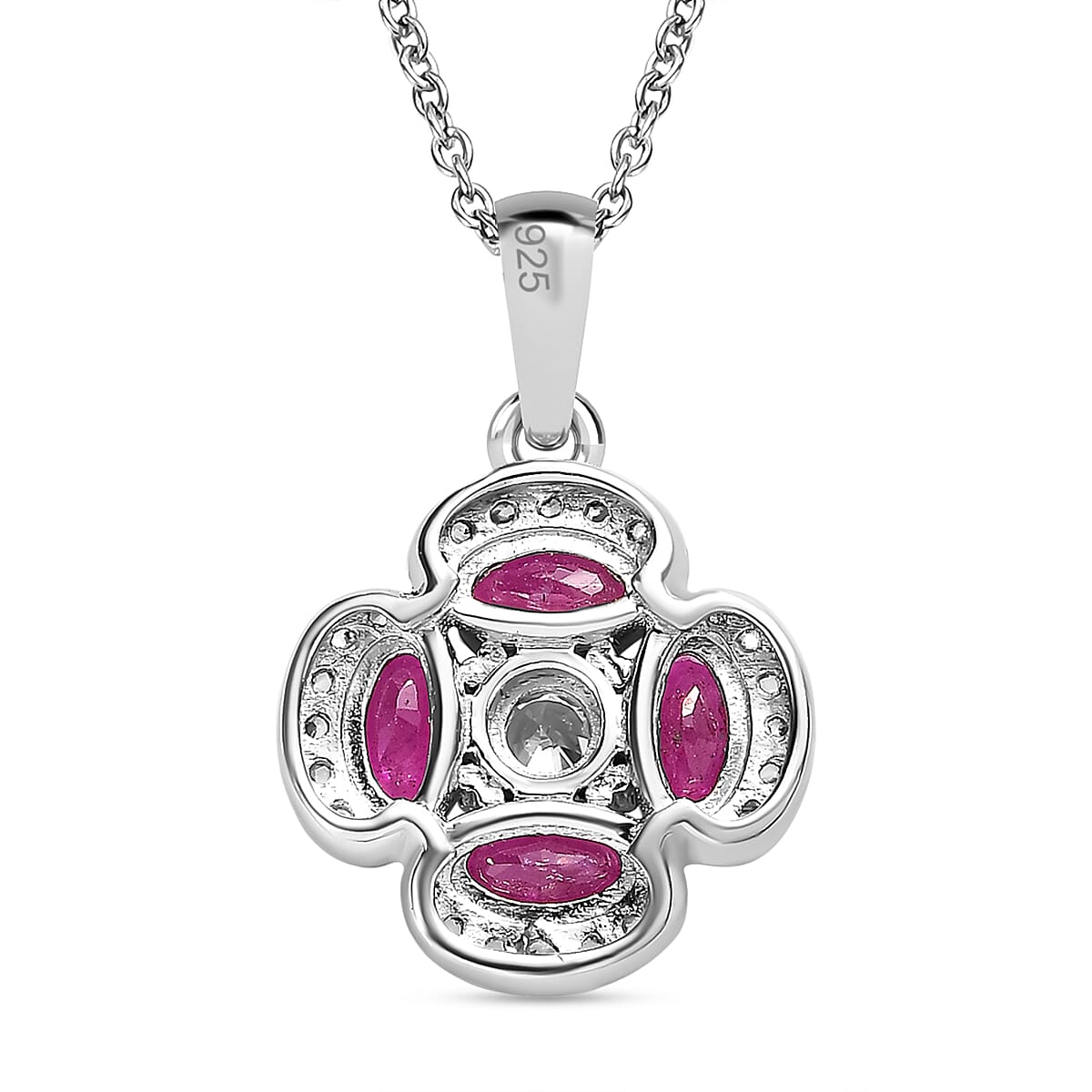 Niassa Ruby and Natural Zircon Pendant with Chain (Size 20) in Platinum Overlay Sterling Silver 1.75 Ct 4173020 4