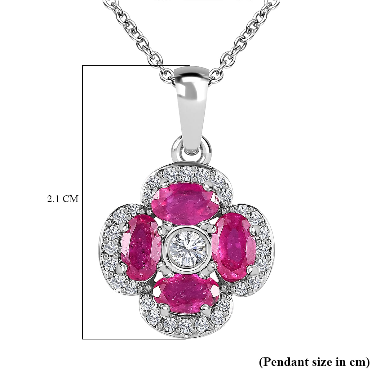 Niassa Ruby and Natural Zircon Pendant with Chain (Size 20) in Platinum Overlay Sterling Silver 1.75 Ct 4173020 6