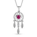 African Ruby and Natural Zircon Dream Catcher Pendant with Chain (Size 20) in Platinum Overlay Sterling Silver