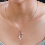 African Ruby and Natural Zircon Dream Catcher Pendant with Chain (Size 20) in Platinum Overlay Sterling Silver