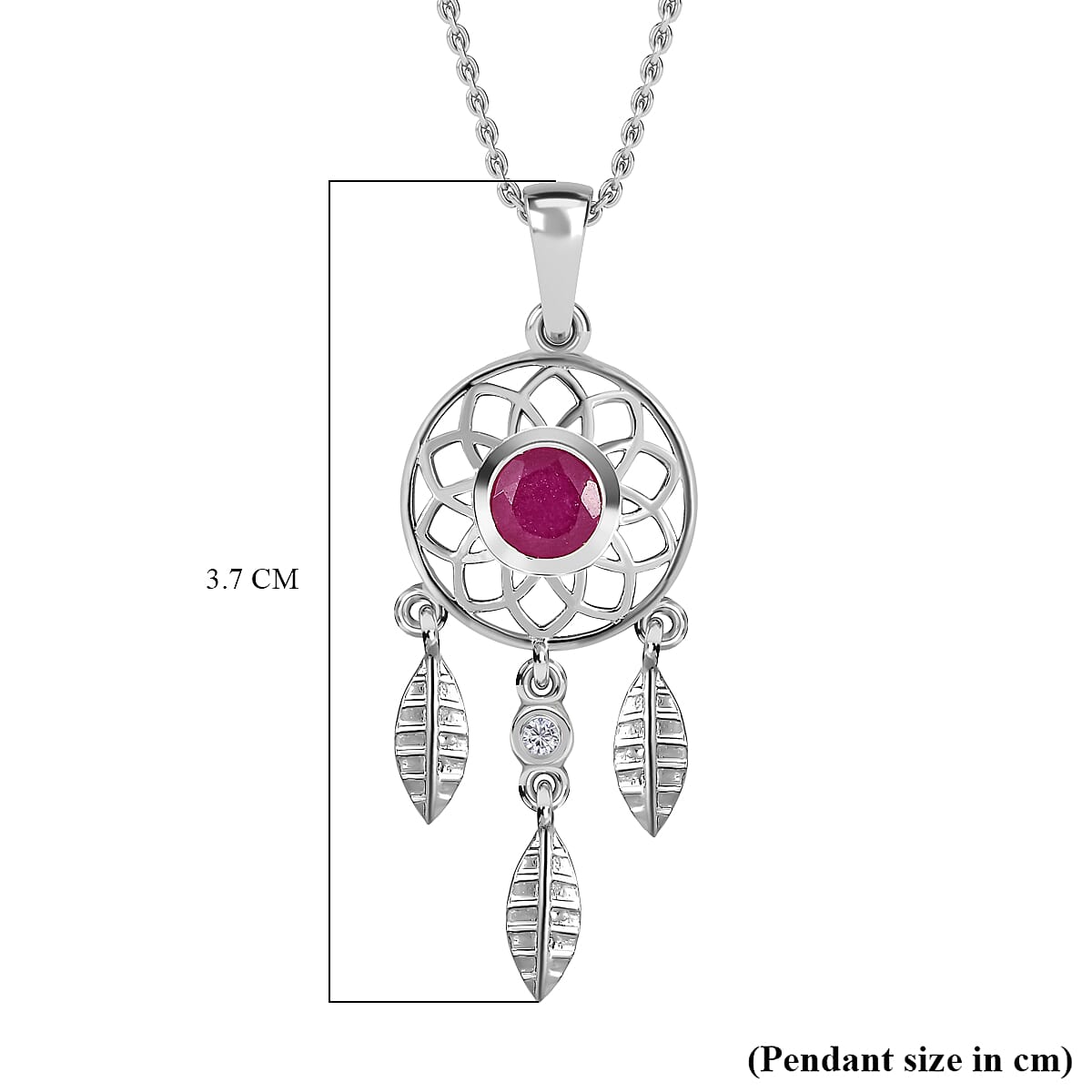 African Ruby and Natural Zircon Dream Catcher Pendant with Chain (Size 20) in Platinum Overlay Sterling Silver 4175150 6