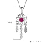 African Ruby and Natural Zircon Dream Catcher Pendant with Chain (Size 20) in Platinum Overlay Sterling Silver