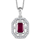 African Ruby & White Zircon Pendant with Chain (Size - 20) in Rhodium Overlay Sterling Silver 2.32 Ct.