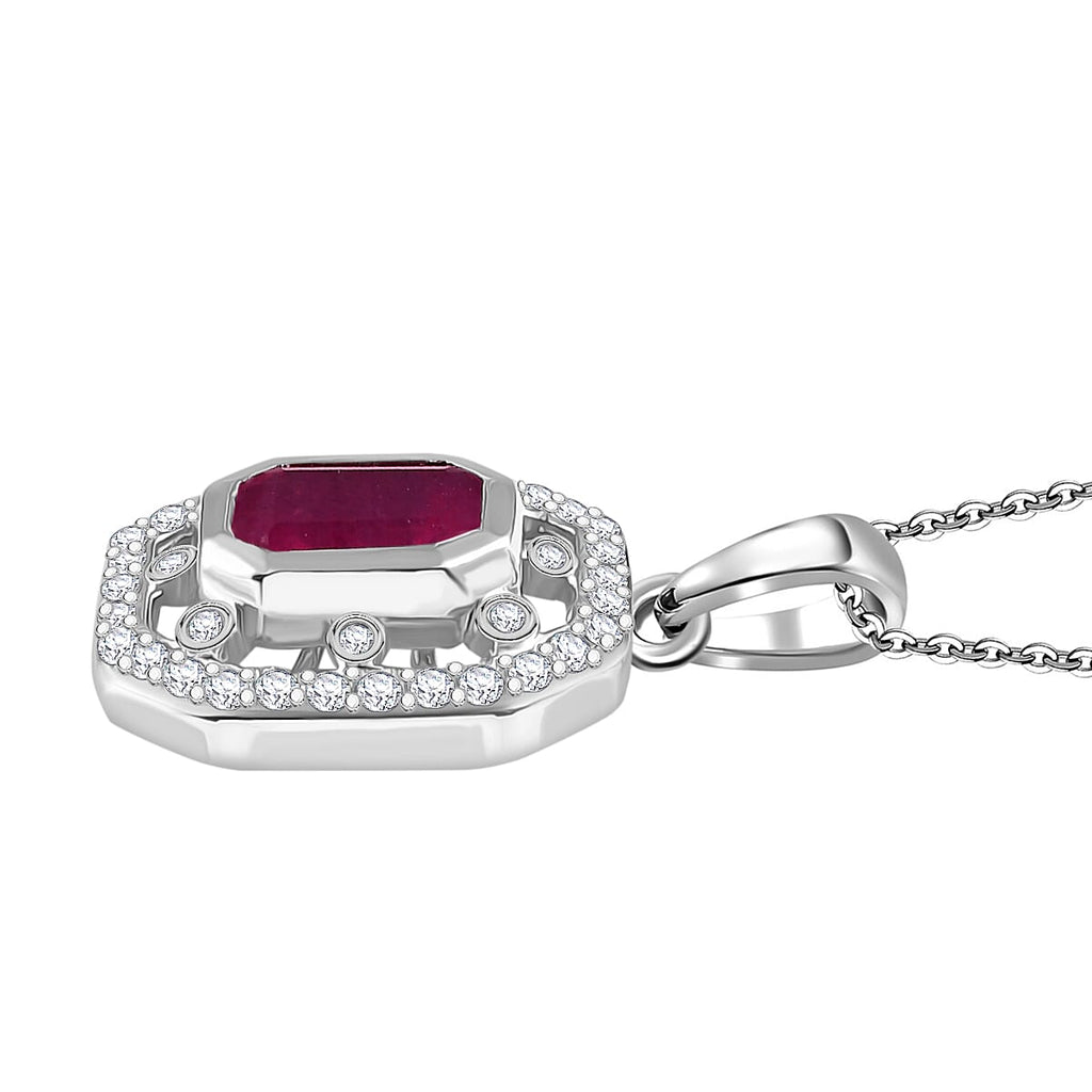 African Ruby & White Zircon Pendant with Chain (Size - 20) in Rhodium Overlay Sterling Silver 2.32 Ct.