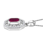 African Ruby & White Zircon Pendant with Chain (Size - 20) in Rhodium Overlay Sterling Silver 2.32 Ct.