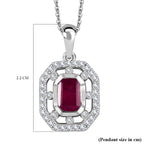 African Ruby & White Zircon Pendant with Chain (Size - 20) in Rhodium Overlay Sterling Silver 2.32 Ct.