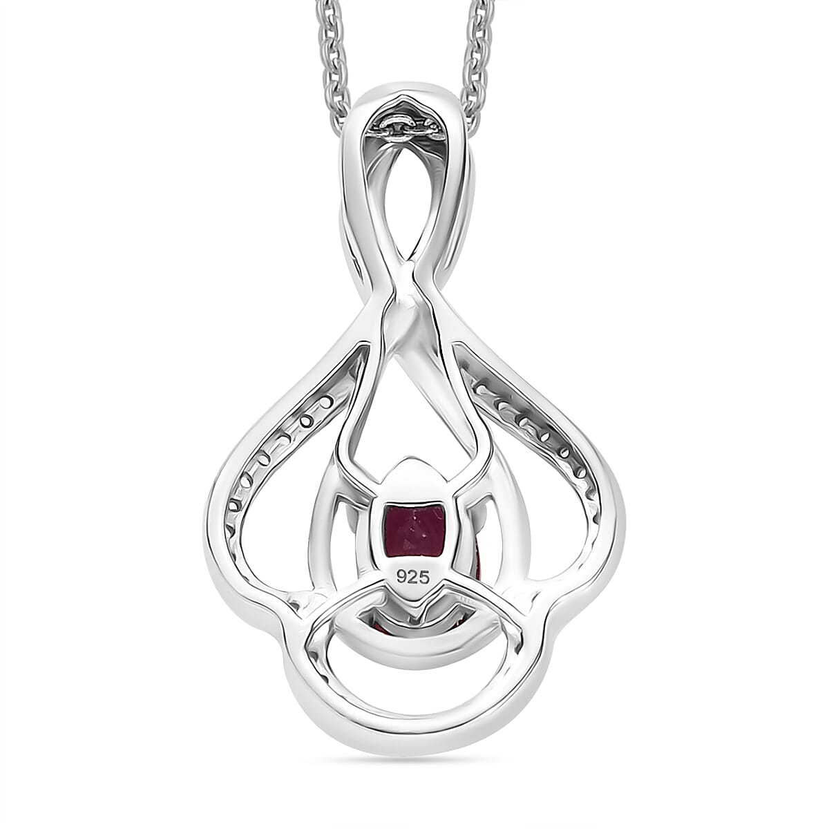 African Ruby &amp; White Zircon Pendant with Chain (Size - 20) in Rhodium Overlay Sterling Silver 0.865ct 4355537 5