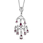 AAA African Ruby & White Zircon Pendant with Chain (Size 20) in Rhodium Overlay Sterling Silver 3.29 Ct, Silver Wt. 6.28 Gms.