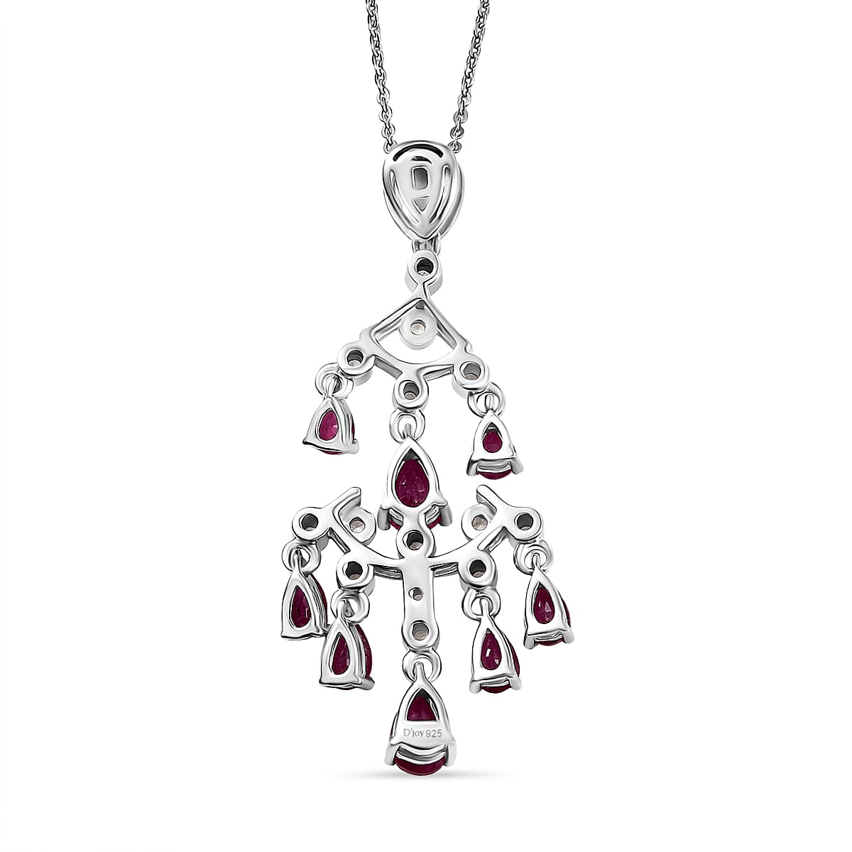 AAA African Ruby &amp; White Zircon Pendant with Chain (Size 20) in Rhodium Overlay Sterling Silver 3.29 Ct, Silver Wt. 6.28 Gms. 4402976 5