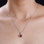 African Ruby,  White Zircon Pendant with Chain (Size 20) in rhodium Sterling Silver 0.20 ct  Silver Wt. 5.65 Gms  2.760  Ct.