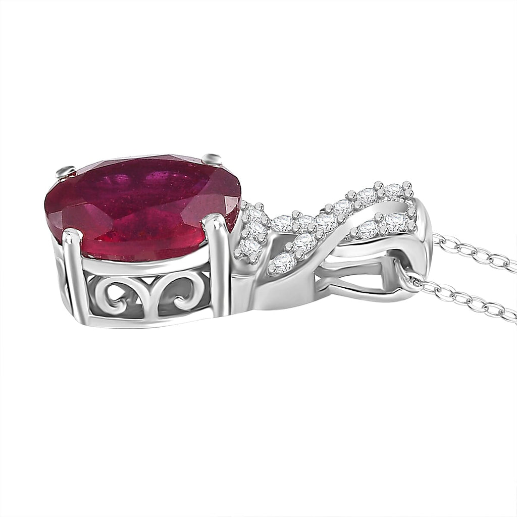 African Ruby,  White Zircon Pendant with Chain (Size 20) in rhodium Sterling Silver 0.20 ct  Silver Wt. 5.65 Gms  2.760  Ct.