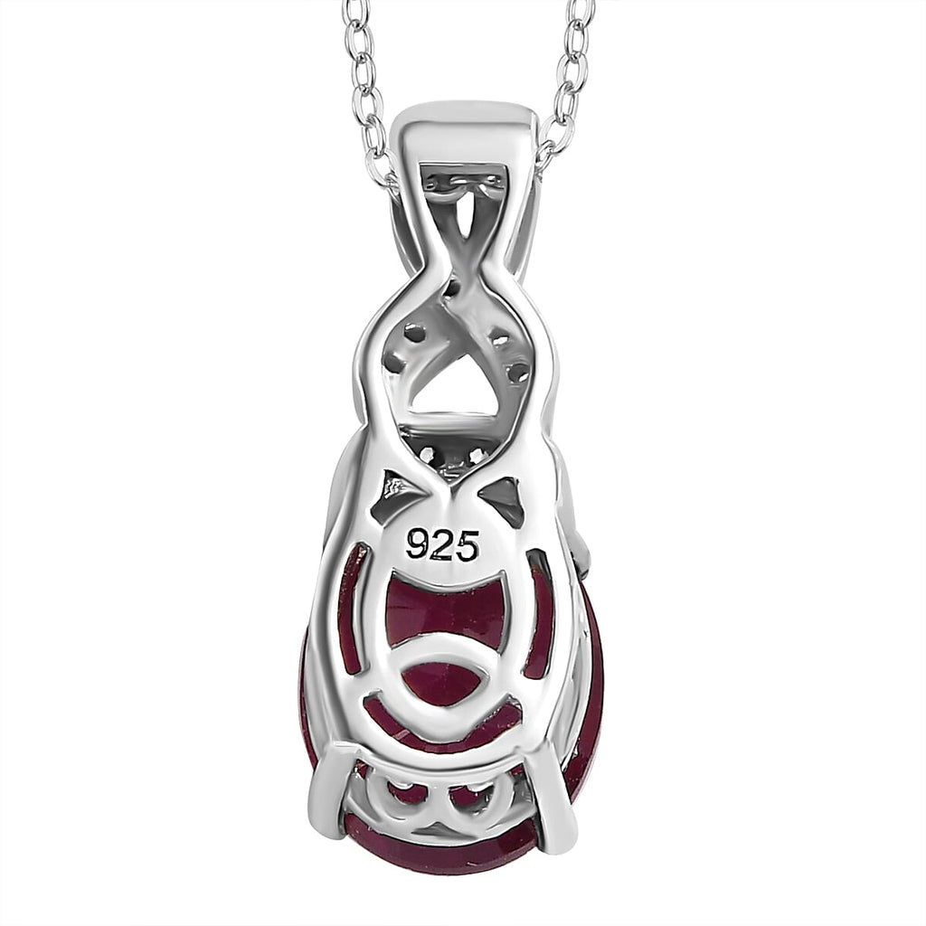 African Ruby,  White Zircon Pendant with Chain (Size 20) in rhodium Sterling Silver 0.20 ct  Silver Wt. 5.65 Gms  2.760  Ct.