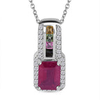 African Ruby, Natural Zircon & Rainbow Sapphire Pendant with Chain (Size 20) in Rhodium Overlay Sterling Silver 2.75 Ct