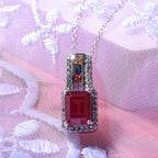 African Ruby, Natural Zircon & Rainbow Sapphire Pendant with Chain (Size 20) in Rhodium Overlay Sterling Silver 2.75 Ct