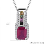 African Ruby, Natural Zircon & Rainbow Sapphire Pendant with Chain (Size 20) in Rhodium Overlay Sterling Silver 2.75 Ct