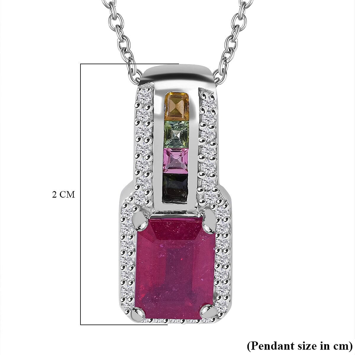 African Ruby, Natural Zircon &amp; Rainbow Sapphire Pendant with Chain (Size 20) in Rhodium Overlay Sterling Silver 2.75 Ct 4269669 6