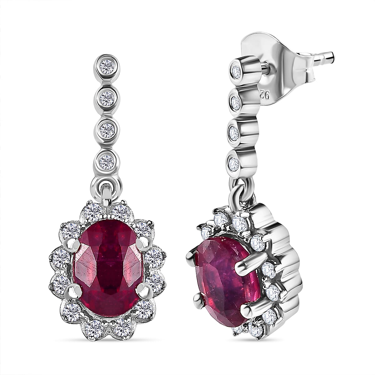 African Ruby &amp; Natural Zircon Dangle Earrings in Platinum Overlay Sterling Silver 2.86 Ct. 7544774 0