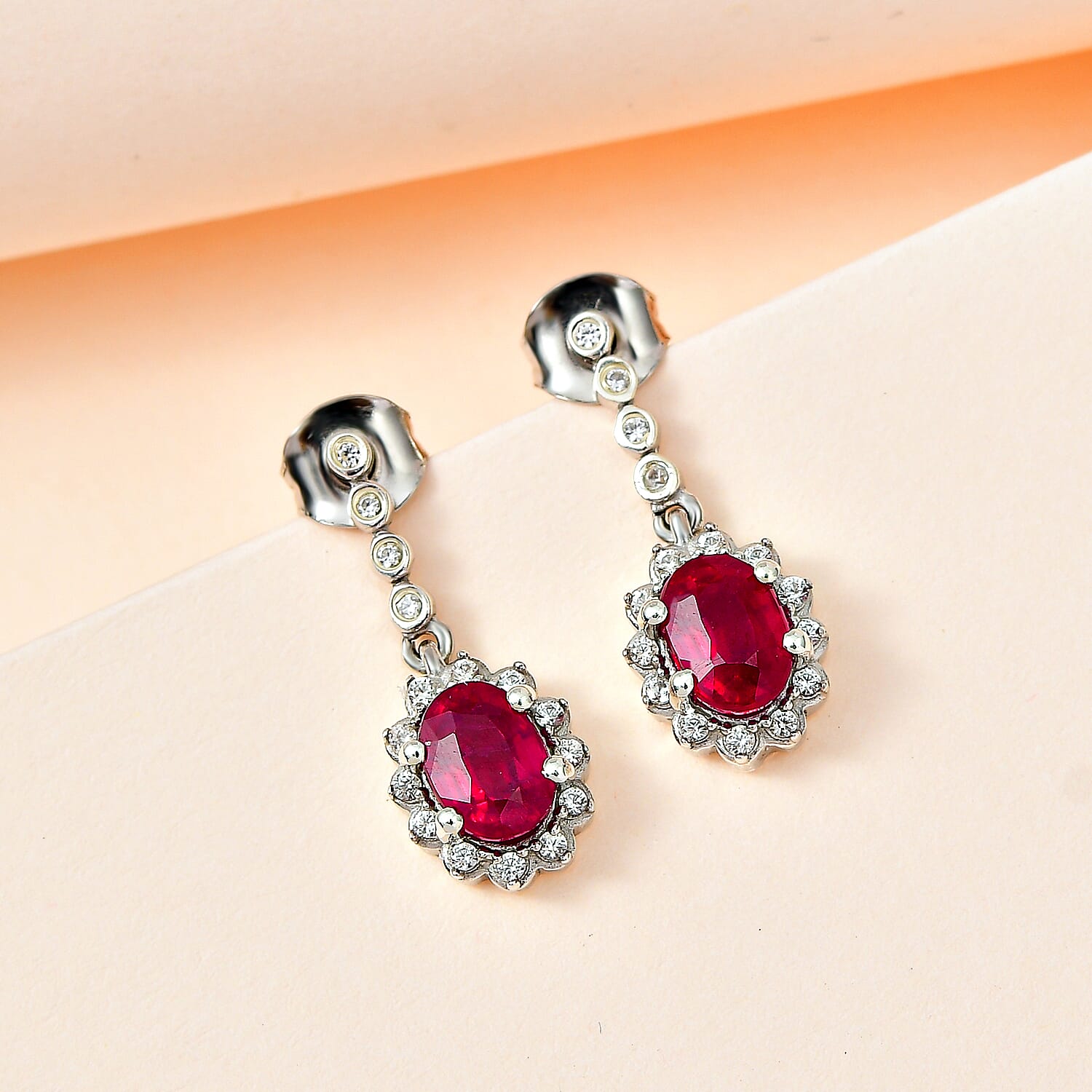 African Ruby &amp; Natural Zircon Dangle Earrings in Platinum Overlay Sterling Silver 2.86 Ct. 7544774 1