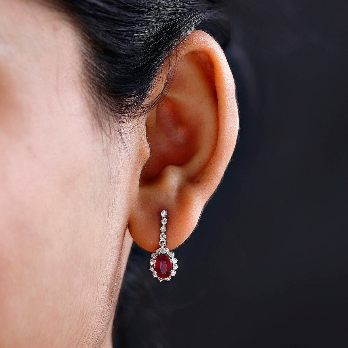 African Ruby &amp; Natural Zircon Dangle Earrings in Platinum Overlay Sterling Silver 2.86 Ct. 7544774 2