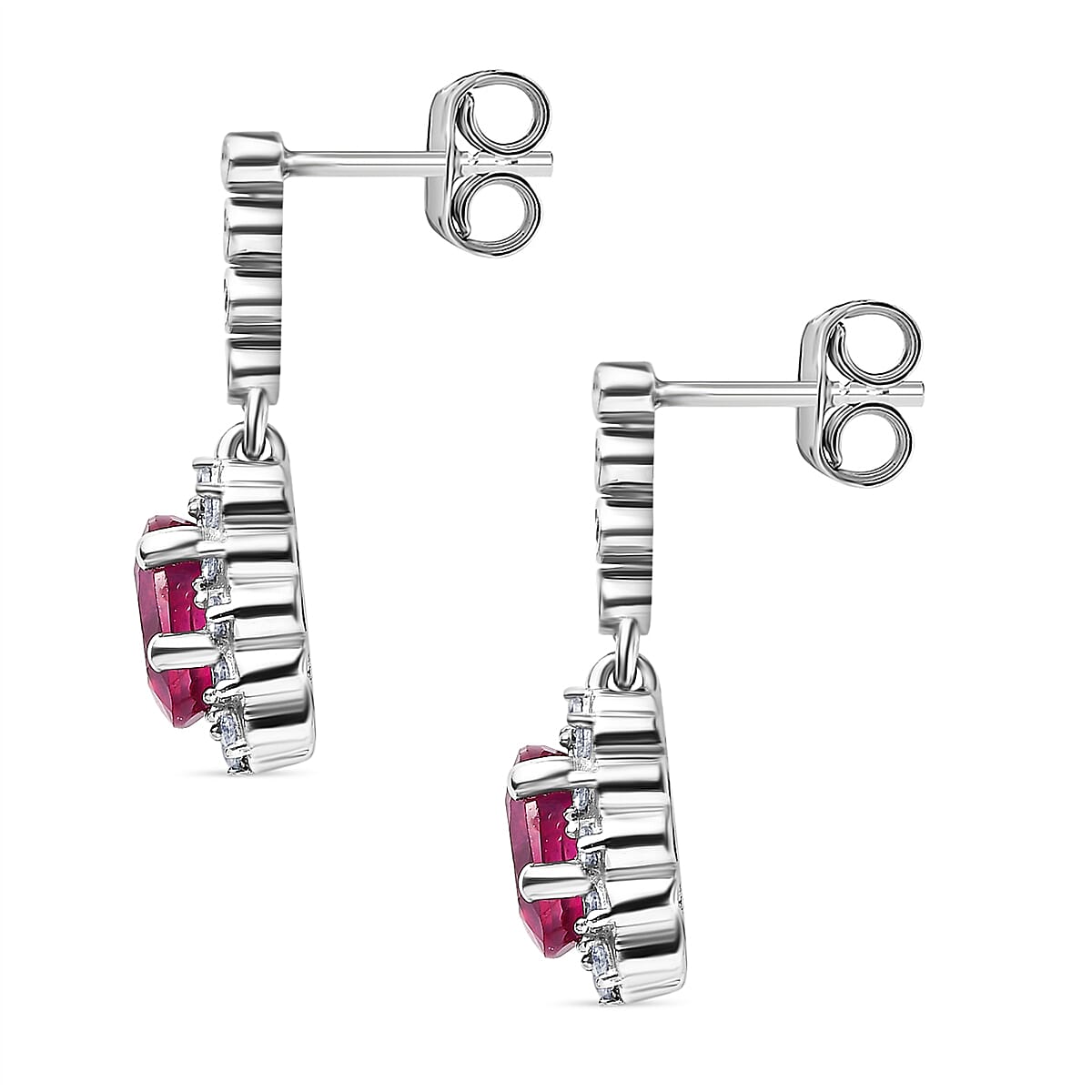 African Ruby &amp; Natural Zircon Dangle Earrings in Platinum Overlay Sterling Silver 2.86 Ct. 7544774 3