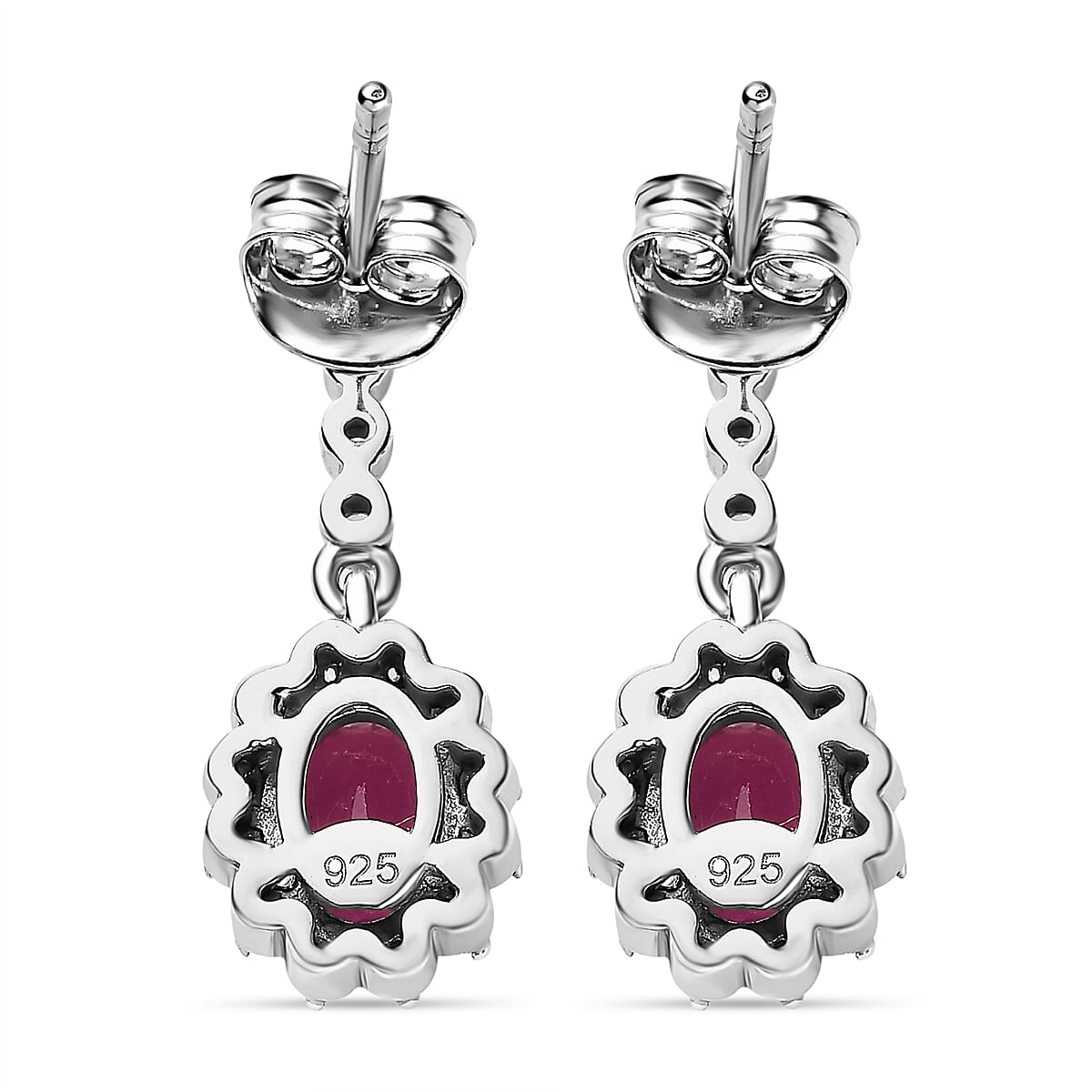 African Ruby &amp; Natural Zircon Dangle Earrings in Platinum Overlay Sterling Silver 2.86 Ct. 7544774 4
