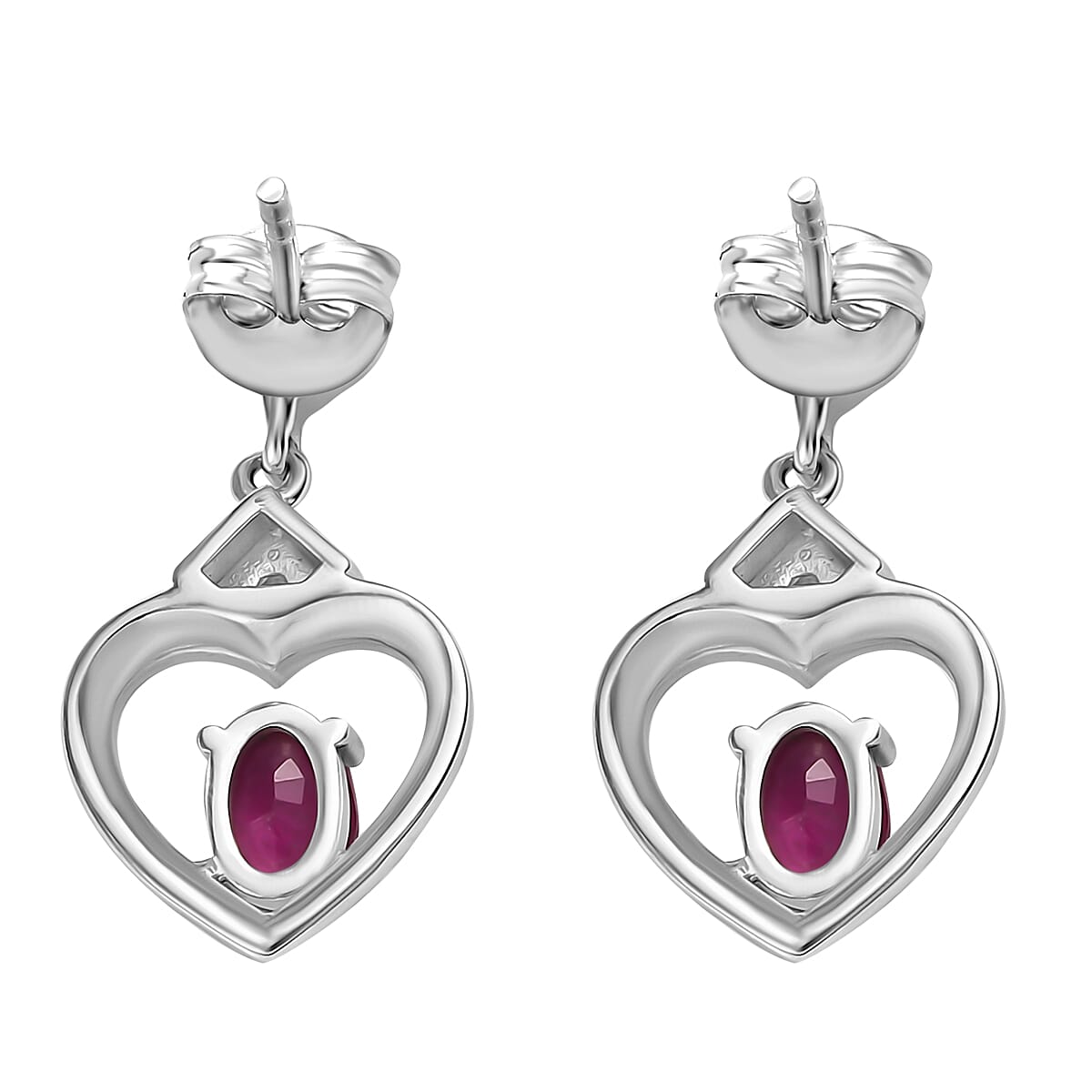 African Ruby &amp; White Zircon Solitaire Stud Push Back Earrings in Rhodium Overlay Sterling Silver 1.48 Ct. 8042118 5