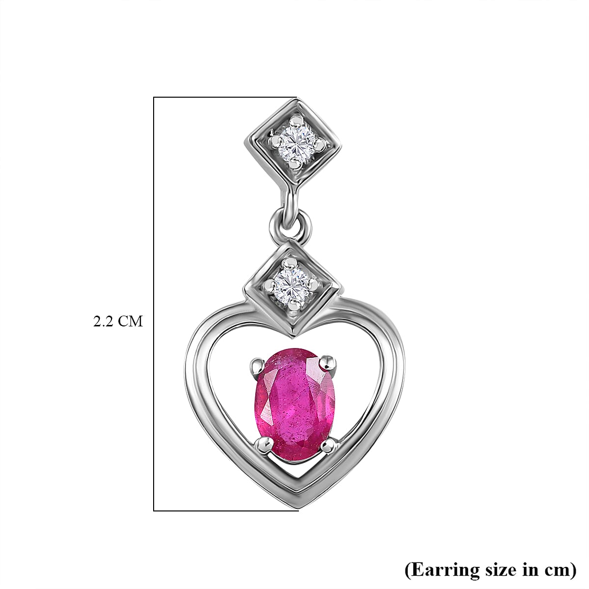 African Ruby &amp; White Zircon Solitaire Stud Push Back Earrings in Rhodium Overlay Sterling Silver 1.48 Ct. 8042118 6