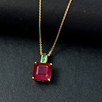 African Ruby & Zambian Emerald Pendant with Chain (Size 20) in 18K Vermeil Yellow Gold Plated Sterling Silver 8.03 Ct.