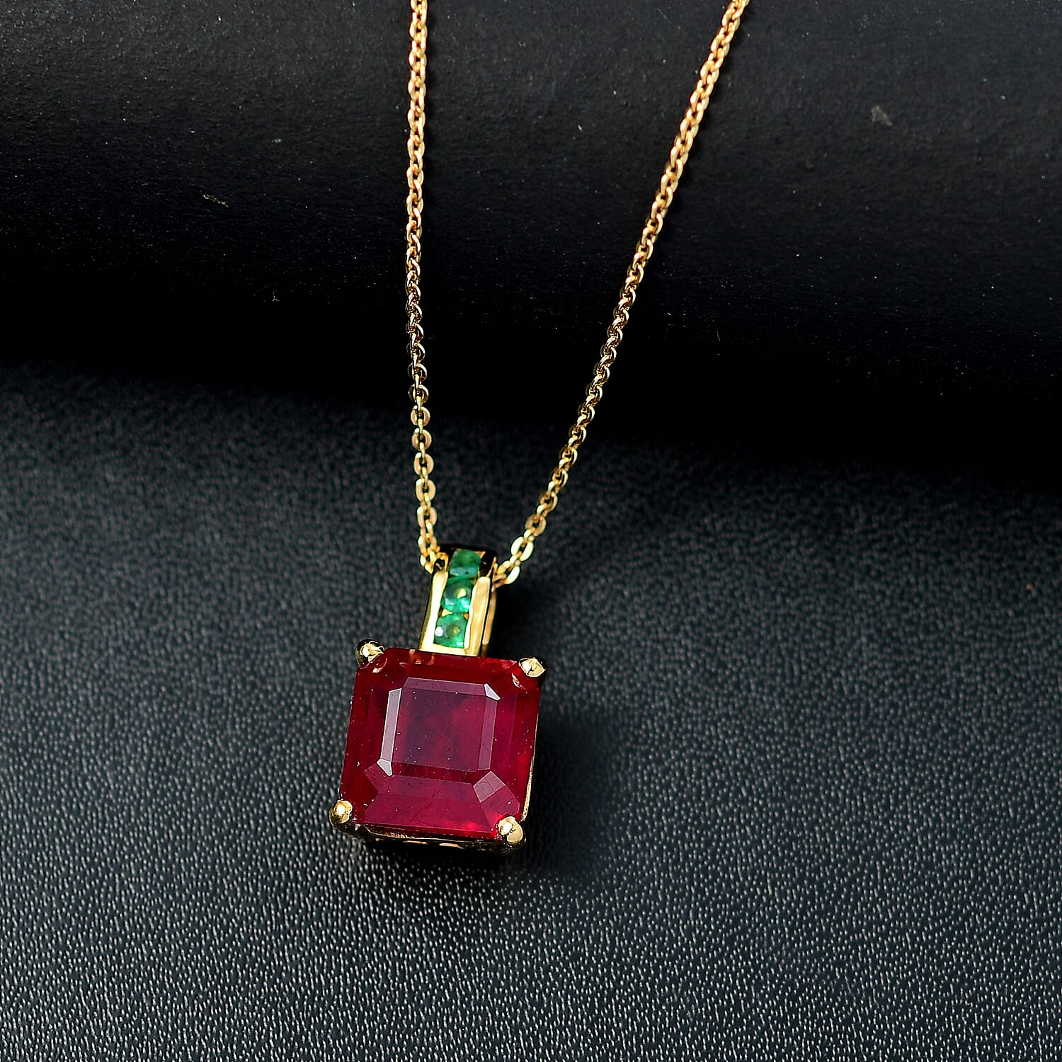 African Ruby and Zambian Emerald Pendant with Chain (Size 20) in 18K Vermeil Yellow Gold Plated Sterling Silver 8.03 Ct. 4340129 3