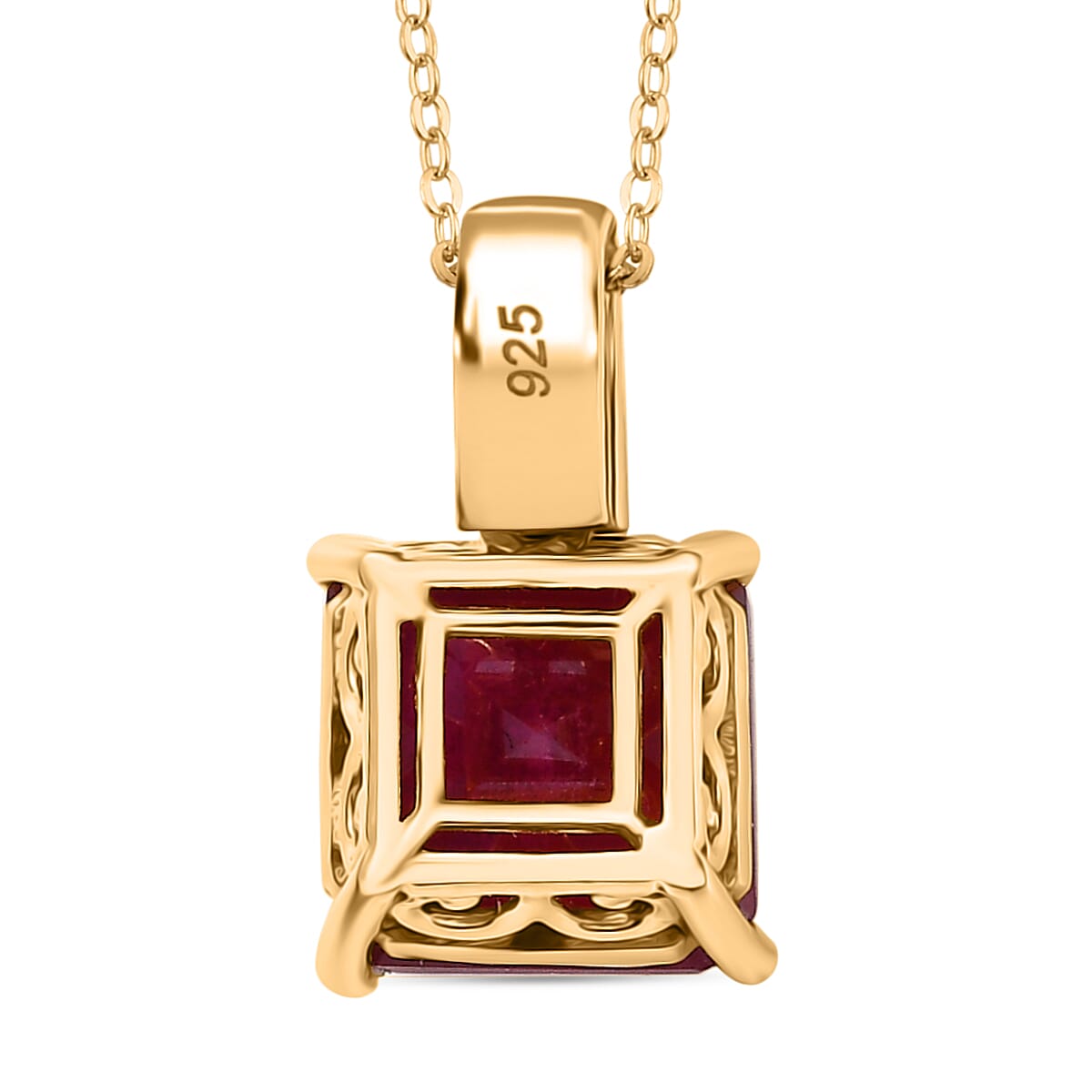 African Ruby and Zambian Emerald Pendant with Chain (Size 20) in 18K Vermeil Yellow Gold Plated Sterling Silver 8.03 Ct. 4340129 5