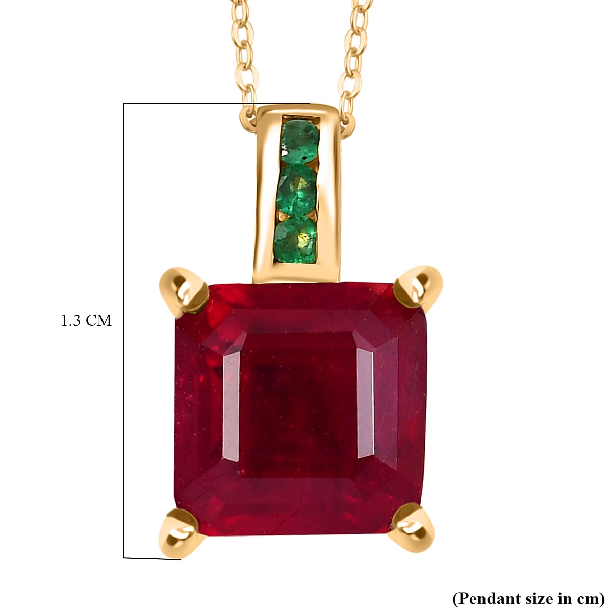 African Ruby and Zambian Emerald Pendant with Chain (Size 20) in 18K Vermeil Yellow Gold Plated Sterling Silver 8.03 Ct. 4340129 6