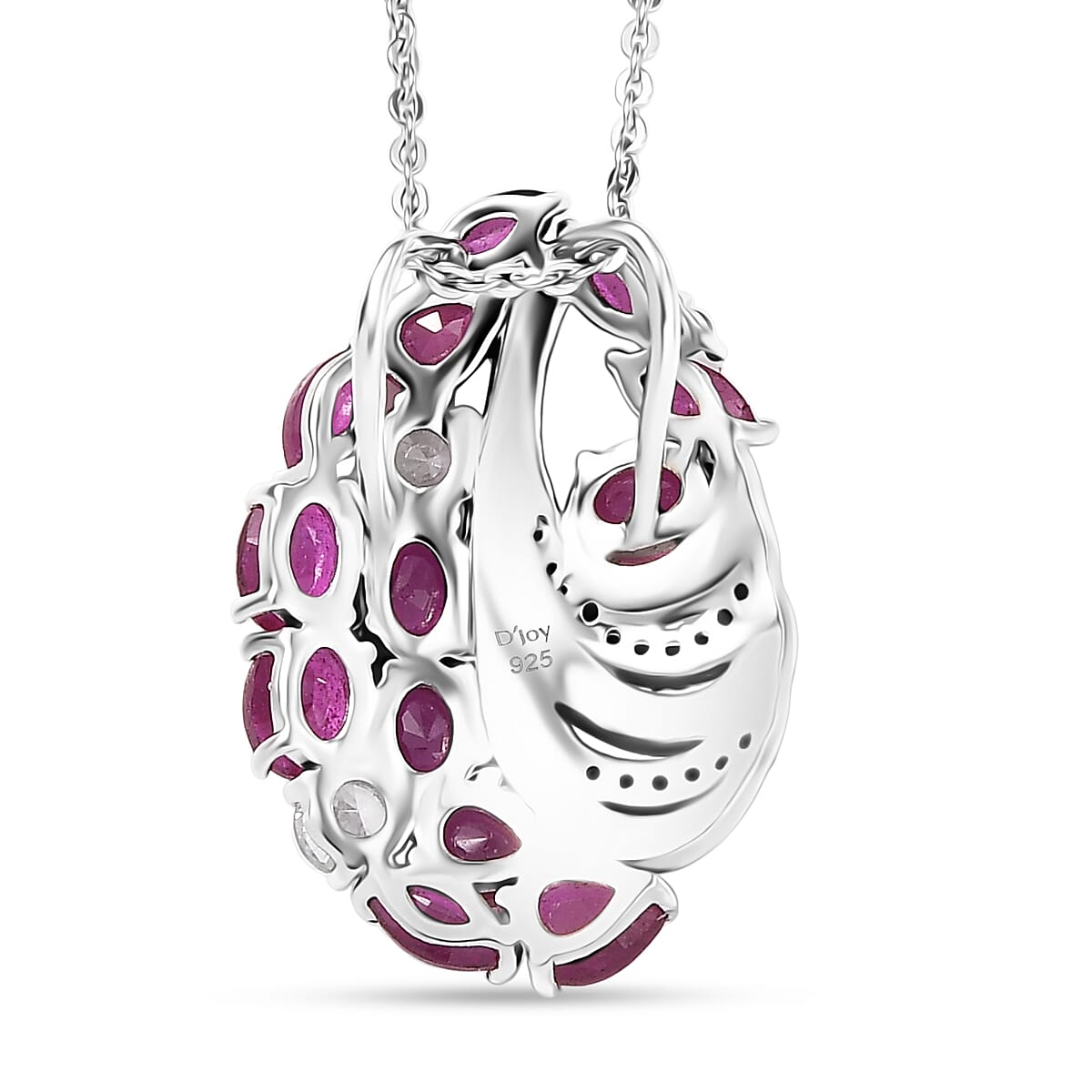 D'Joy African Ruby, Zircon Statement Pendant with Chain (Size 20) in Rhodium Overlay Sterling Silver 4402474 5